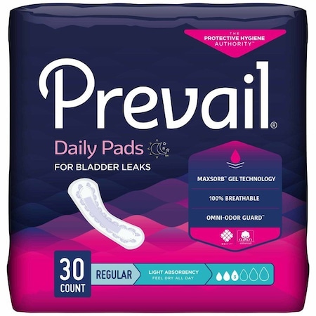 Prevail Daily Pads Bladder Control Pad 9-1/4 Inch Length Light Absorbency Polymer Core One Size Fits Most, 30PK PV-930/2
